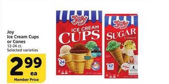 Vons Joy ice cream cups or cones offer