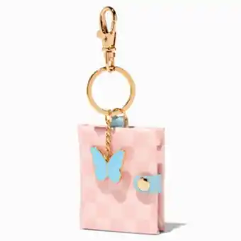 Claire's Pink checkered butterfly charm mini diary keychain offer