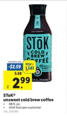 Lidl Stok® unsweet cold brew coffee offer