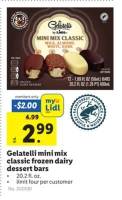 Lidl Gelatelli mini mix classic frozen dairy dessert bars offer