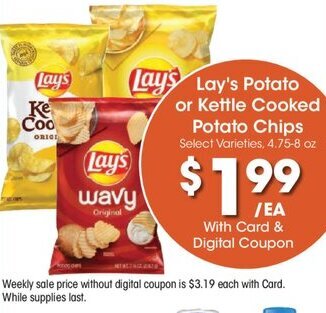 Kroger Lay's Potato or Kettle Cooked Potato Chips offer