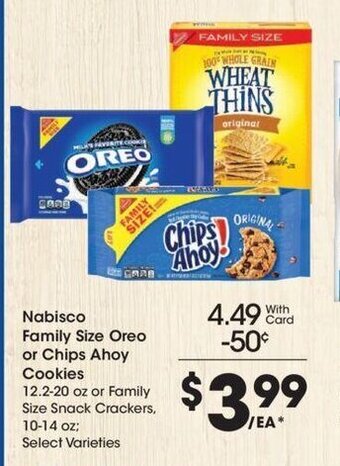 Kroger Nabisco Family Size Oreo or Chips Ahoy Cookies offer