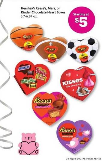 Family Dollar Hershey's reese's mars, or kinder chocolate heart boxes offer