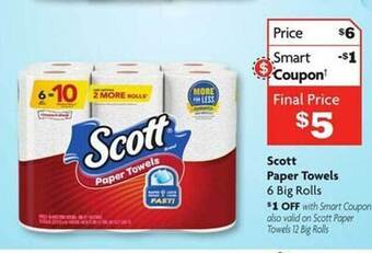 Family Dollar Scott paper towels 6 big rolls offer