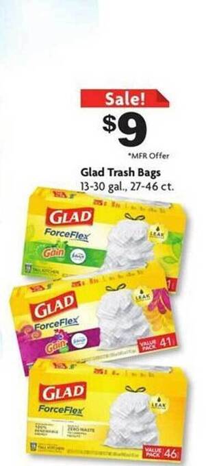 Family Dollar Glad trash bags offer