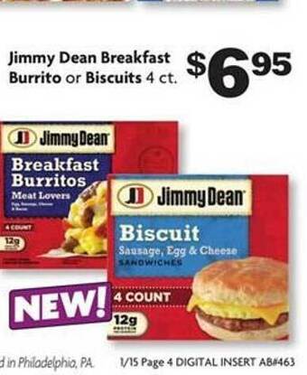 Family Dollar Jimmy dean breakfast burrito or biscuits 4 ct offer