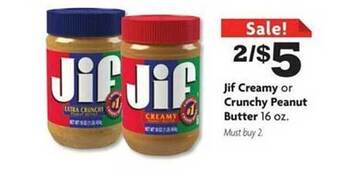 Family Dollar Jif creamy or crunchy peanut butter offer