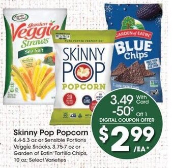 Kroger Skinny Pop Popcorn 4.4-5.3 oz. offer