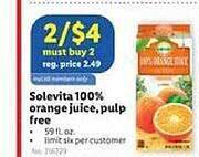Lidl Solevita 100% orange juice pulp free offer