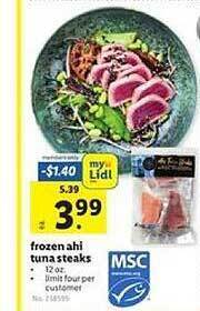 Lidl Frozen ahi tuna steaks offer