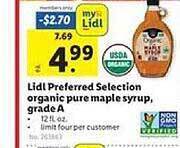 Lidl Lidl preferred selection organic pure maple syrup grade a offer