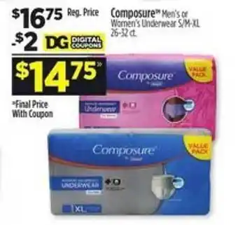 Dollar General Composure men's or women's underwear s, m-xl offer