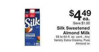 Fairway Store Market Silk sweetened almond milk offer