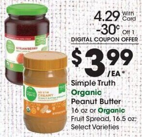 Kroger Simple Truth Organic Peanut Butter 16 oz. offer