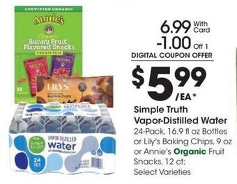 Kroger Simple Truth Vapor-Distilled Water 24-Pack, 16.9 fl oz Bottles offer