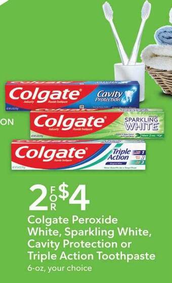 Publix Colgate peroxide white, sparkling white, cavity protection or triple action toothpaste offer