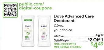 Publix Dove advanced care deodorant offer