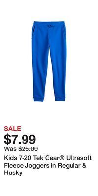 Kohl's Kids 7-20 tek gear® ultrasoft fleece joggers in regular & husky offer