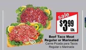 Rancho Markets Beef taco meat regular or marinated offer