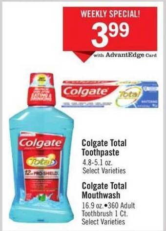 Price Chopper Colgate total toothpaste, colgate total mouthwash offer