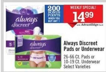 Price Chopper Always discreet pads or underwear offer