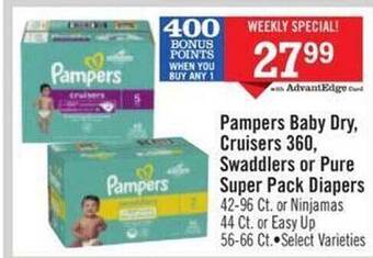 Price Chopper Pampers baby dry, cruisers 360, swaddlers or pure super pack diapers offer