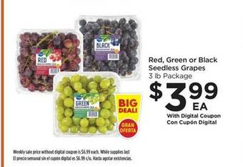 Food 4 Less Red, green or black seedless grapes offer