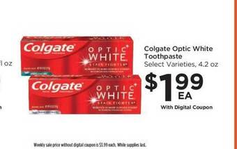 Food 4 Less Colgate optic white toothpaste offer
