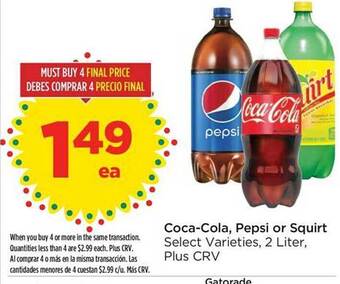 Food 4 Less Coca-cola, pepsi or squirt offer