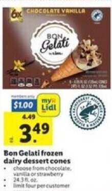 Lidl Bon Gelati frozen dairy dessert cones offer