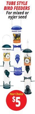 Ocean State Job Lot Tube style bird feeders offer