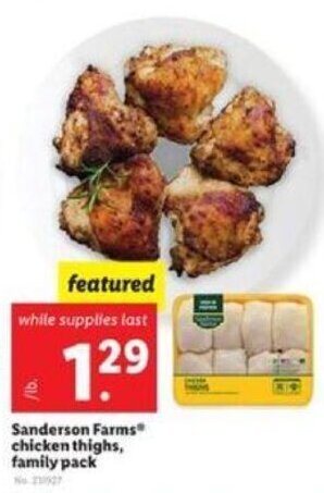 Lidl Sanderson Farms chicken thighs, family pack offer