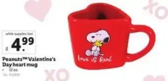 Lidl Peanuts Valentine's Day heart mug 12 oz. offer