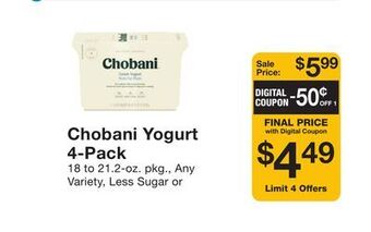 Fairway Store Market Chobani yogurt 4-pack offer