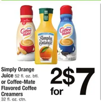 ACME Simply orange juice 52 fl. oz. btl. or coffee-mate flavored coffee creamers 32 fl. oz. ctn. offer