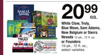 ACME White claw, truly, blue moon, sam adams, new belgium or sierra nevada 12-pk., 12 fl. oz. or founders 15-pk., 12 fl. oz. offer