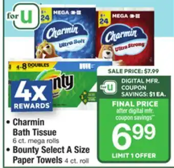 ACME Charmin bath tissue 6 ct. mega rolls, bounty select a size paper towels 4 ct. roll offer
