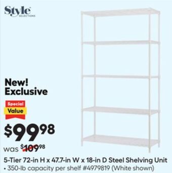 Lowe's 5-tier 72-in h x 47.7-in w x 18-in d steel shelving unit offer