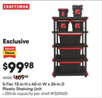 Lowe's 5-tier 72-in h x 40-in w x 24-in d plastic shelving unit offer
