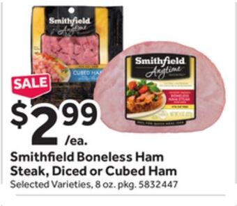 Stop&Shop Smithfield boneless ham steak, diced or cubed ham offer