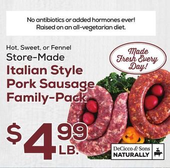 DeCicco & Sons Italian style pork sausage family-pack offer
