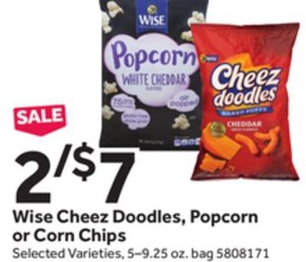 Stop&Shop Wise cheez doodles, popcorn or corn chips offer
