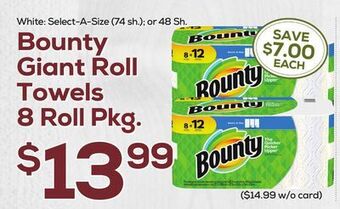 DeCicco & Sons Bounty giant roll towels 8 roll pkg offer