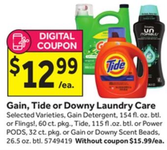 Stop&Shop Gain, tide or downy laundry care offer