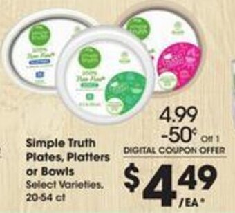 Kroger Simple Truth Plates, Platters or Bowls 20-54 ct offer
