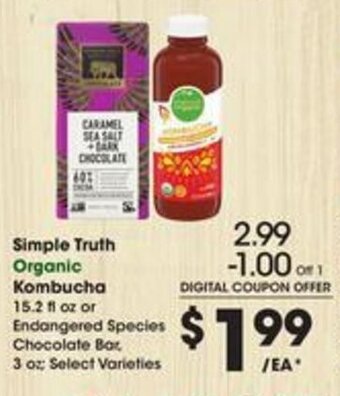 Kroger Simple Truth Organic Kombucha 15.2 fl oz offer