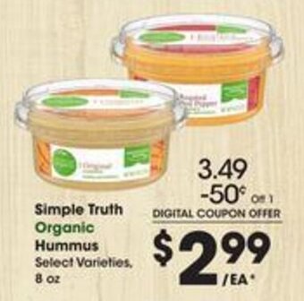 Kroger Simple Truth Organic Hummus 8 oz. offer