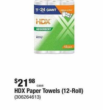 The Home Depot Hdx paper towels (12-roll) offer