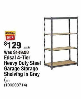 The Home Depot Edsal 4-tier heavy duty steel garage storage shelving in gray offer