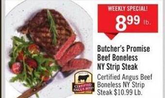 Price Chopper Butcher's promise beef boneless ny strip steak offer